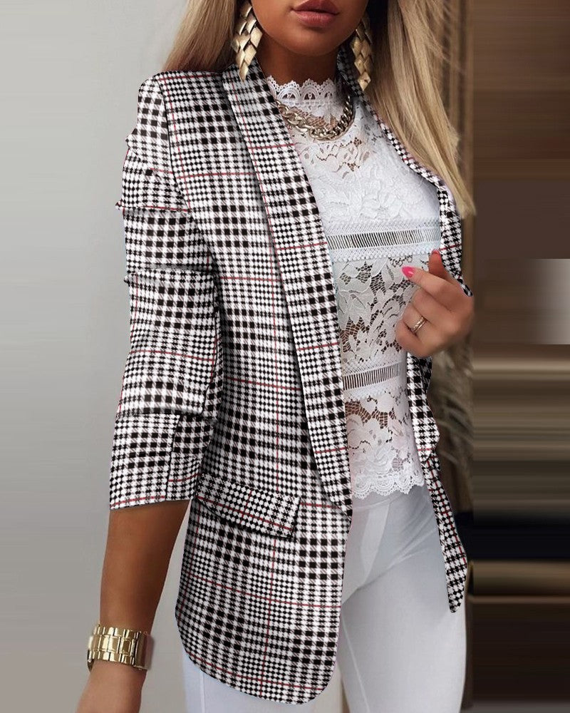 New European and American fashion lapel slim cardigan temperament suit jacket women