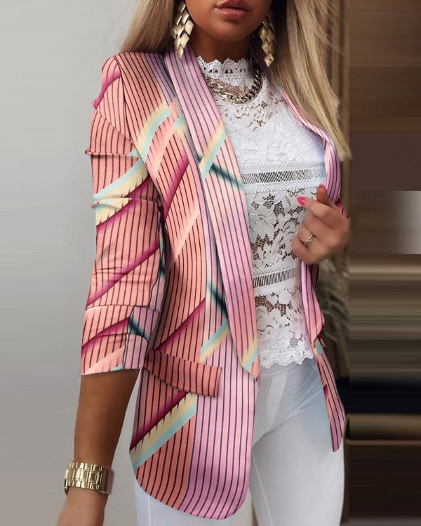 New European and American fashion lapel slim cardigan temperament suit jacket women