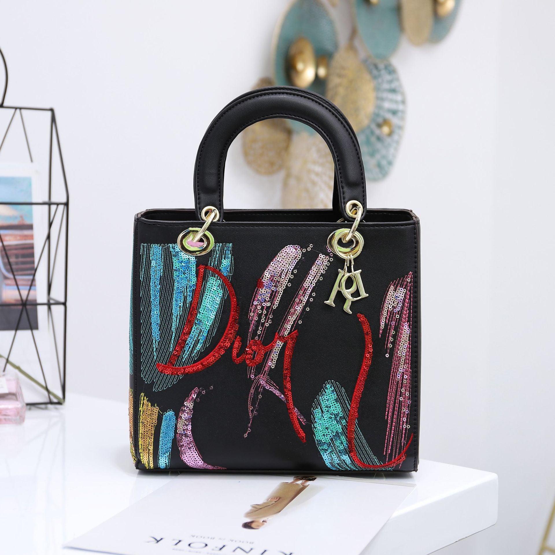 Sequin Embroidered Pu Handbags Portable Messenger Ladies Bag